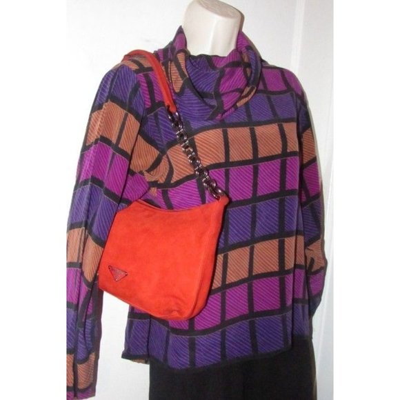 Prada Reddish Orange Suede And Leather Shoulder Purse  With A Chrome Chain - Picture 8 of 8